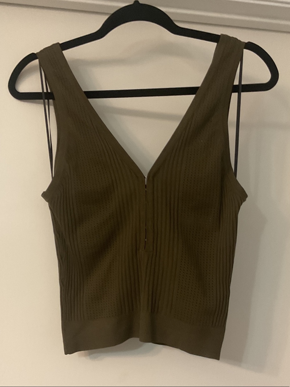 H&M Olive Green Ribbed V-Neck Tank Top